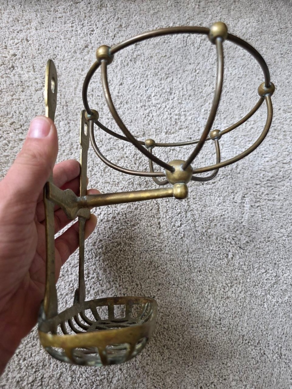 Antique Victorian Brass Wall Mount Soap & Sponge Holder Bath Tub Caddy c1900